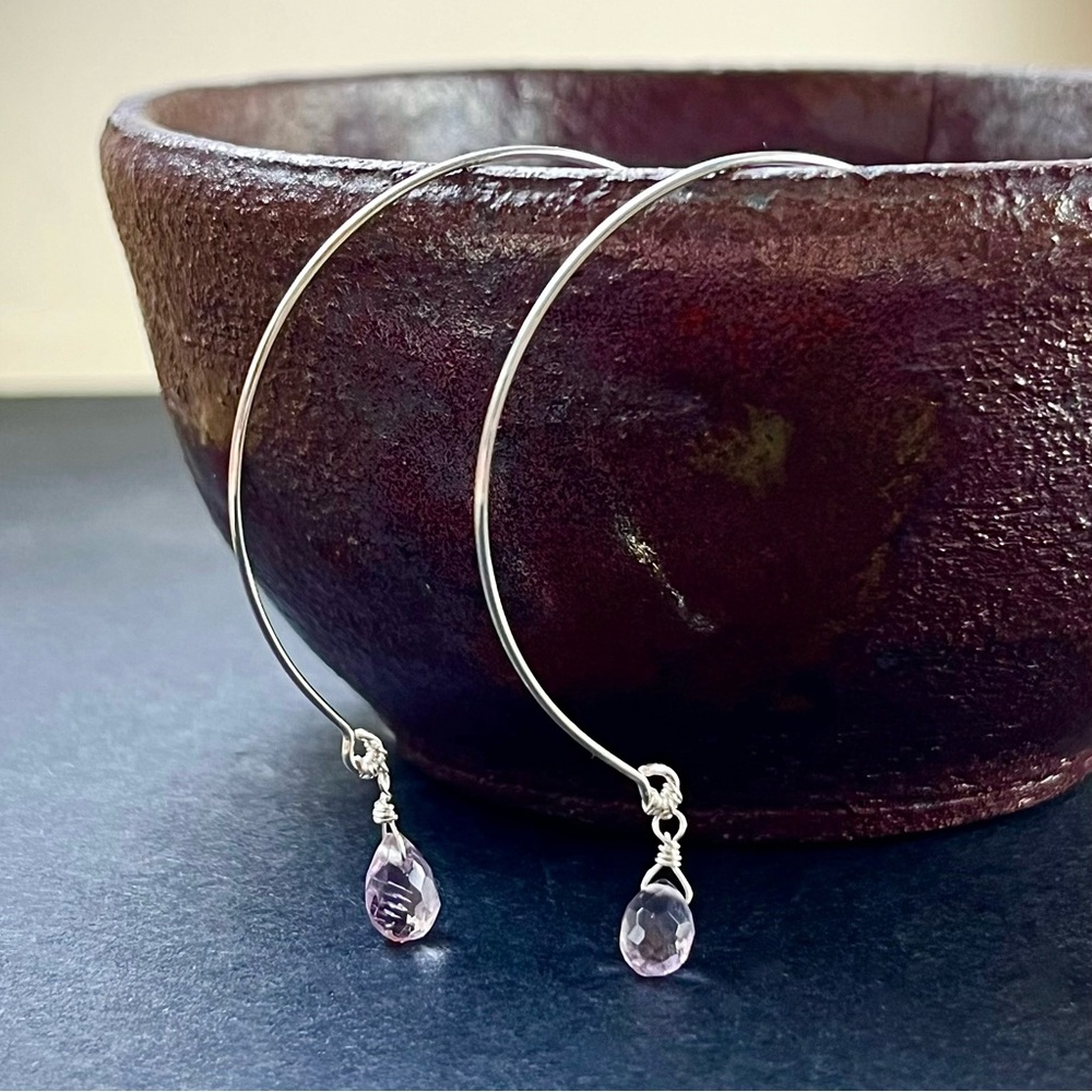Sterling Silver 925 Amethyst Ear Threaders / Amethyst Hoop Earrings